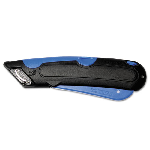 Image of Easycut Cutter Knife w/Self-Retracting Safety-Tipped Blade, Black/Blue