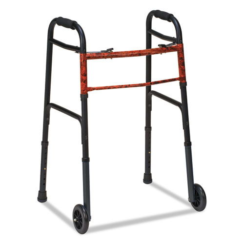 Two-Button Release Folding Walker With Wheels, Black/copper, Aluminum, 32-38"h