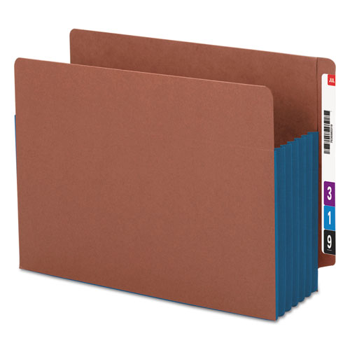 REDROPE DROP-FRONT END TAB FILE POCKETS W/ FULLY LINED COLORED GUSSETS, 5.25" EXPANSION, LETTER SIZE, REDROPE/BLUE, 10/BOX