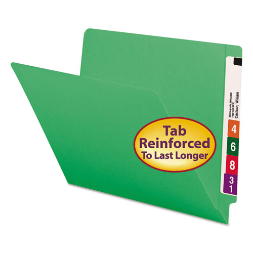 REINFORCED END TAB COLORED FOLDERS, STRAIGHT TAB, LETTER SIZE, GREEN, 100/BOX