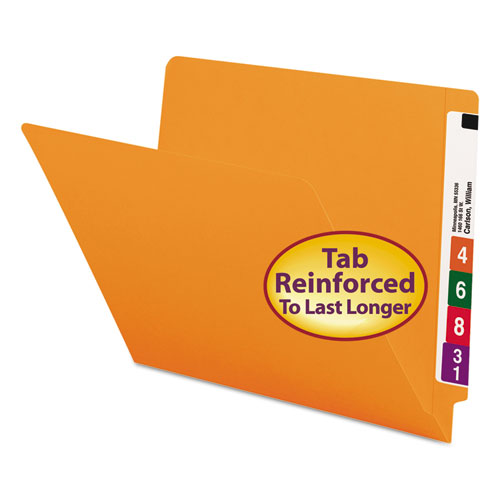 REINFORCED END TAB COLORED FOLDERS, STRAIGHT TAB, LETTER SIZE, ORANGE, 100/BOX
