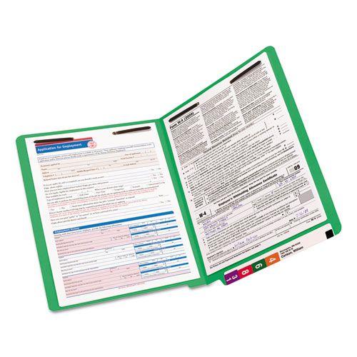 Heavyweight Colored End Tab Folders with Two Fasteners, Straight Tab, Letter Size, Green, 50/Box