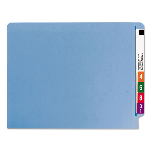 Heavyweight Colored End Tab Folders with Two Fasteners, Straight Tab, Letter Size, Blue, 50/Box