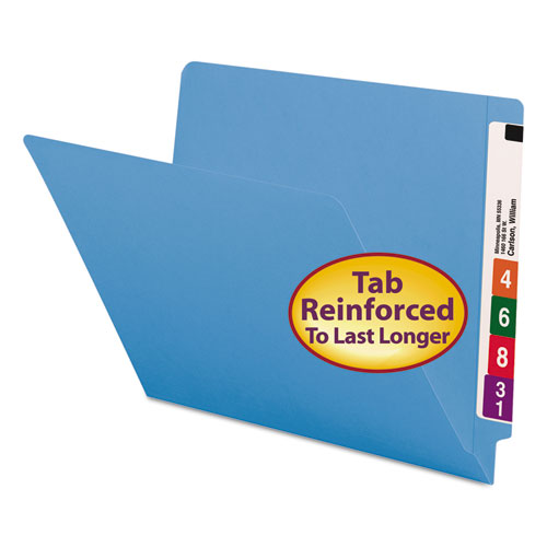 Reinforced End Tab Colored Folders, Straight Tab, Letter Size, Blue, 100/Box | by Plexsupply