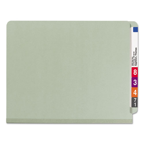 End Tab Pressboard Classification Folders with SafeSHIELD Coated Fasteners, 1 Divider, Letter Size, Gray-Green, 10/Box