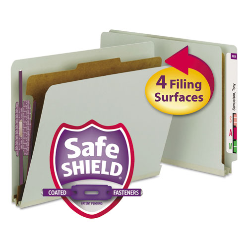 END TAB PRESSBOARD CLASSIFICATION FOLDERS WITH SAFESHIELD COATED FASTENERS, 1 DIVIDER, LETTER SIZE, GRAY-GREEN, 10/BOX