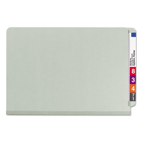 End Tab Pressboard Classification Folders, Six SafeSHIELD Fasteners, 2" Expansion, 2 Dividers, Legal Size, Gray-Green, 10/Box