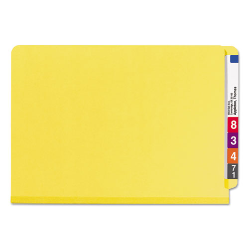 End Tab Pressboard Classification Folders, Six SafeSHIELD Fasteners, 2" Expansion, 2 Dividers, Legal Size, Yellow, 10/Box