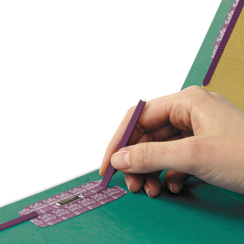 End Tab Colored Pressboard Classification Folders with SafeSHIELD Coated Fasteners, 2 Dividers, Legal Size, Green, 10/Box