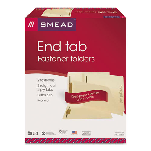 Image of End Tab Fastener Folders with Reinforced Straight Tabs, 11-pt Manila, 2 Fasteners, Letter Size, Manila Exterior, 50/Box
