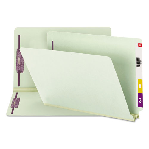 End Tab 2" Expansion Pressboard File Folders w/Two SafeSHIELD Coated Fasteners, Straight Tab, Legal Size, Gray-Green, 25/Box