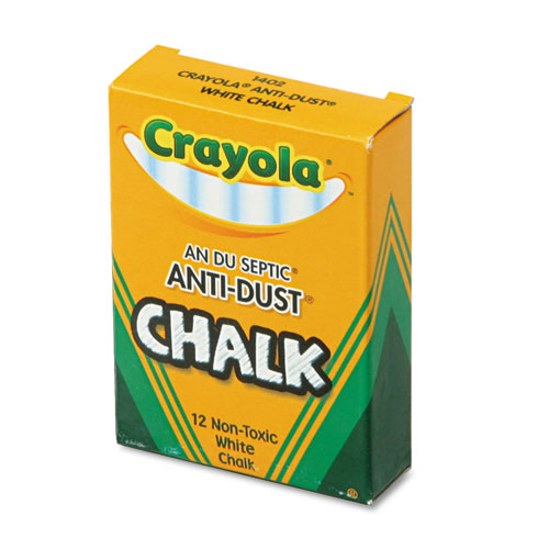 Crayola® Nontoxic Anti-Dust Chalk, 3" x 0.31" Diameter, White, 12 Sticks/Box