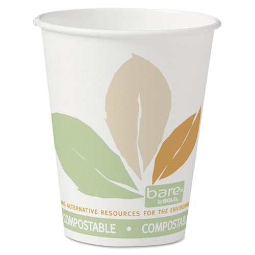 Bare by Solo Eco-Forward PLA Paper Hot Cups, 8 oz, Leaf Design, White/Green/Orange, 50/Bag, 20 Bags/Carton SCC378PLABB