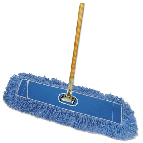 Looped-End Dust Mop Kit, 36 X 5, 60" Metal/wood Handle, Blue/natural