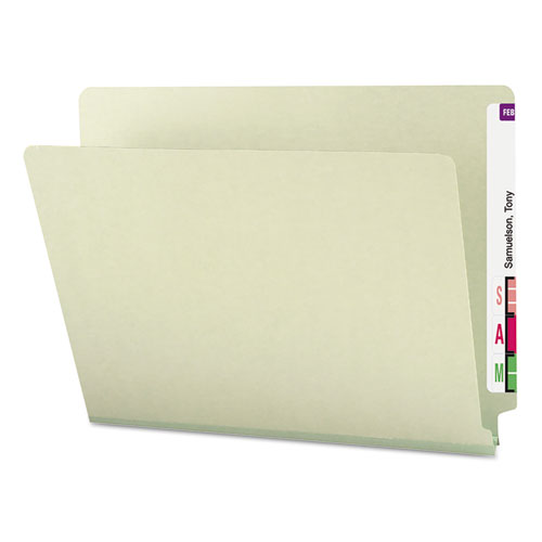 Smead™ Extra-Heavy Recycled Pressboard End Tab Folders, Straight Tabs, Legal Size, 2" Expansion, Gray-Green, 25/Box