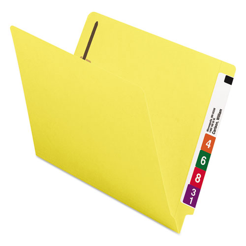 Heavyweight Colored End Tab Fastener Folders, 0.75" Expansion, 2 Fasteners, Letter Size, Yellow Exterior, 50/Box