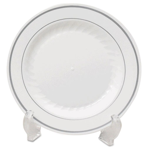 Masterpiece Plastic Dinnerware, Plate, Wh/slv, 10 1/4",12/pack, 10 Packs/carton