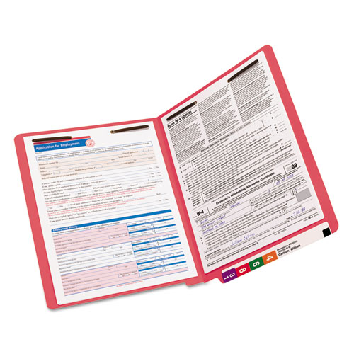 Heavyweight Colored End Tab Folders with Two Fasteners, Straight Tab, Letter Size, Red, 50/Box