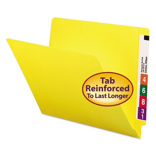 REINFORCED END TAB COLORED FOLDERS, STRAIGHT TAB, LETTER SIZE, YELLOW, 100/BOX