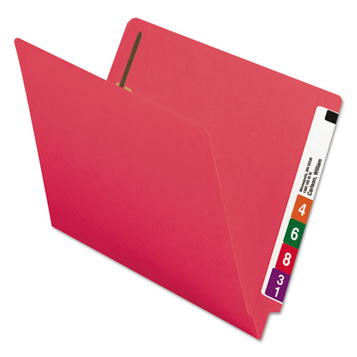 Heavyweight Colored End Tab Folders with Two Fasteners, Straight Tab, Letter Size, Red, 50/Box