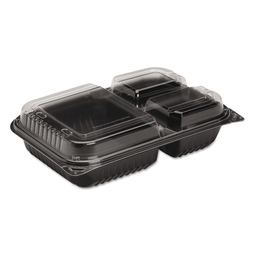 Dinner Box, 3-Comp, Black/clear, 32oz, 11 1/2w X 8.05d X 2.95h, 100/carton