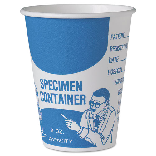 Paper Specimen Cups, 8 oz, Blue/White, 50/Sleeve, 20 Sleeves/Carton