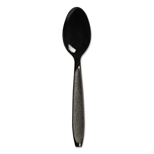Impress Heavyweight Full-Length Polystyrene Cutlery, Teaspoon, Black, 1000/ct