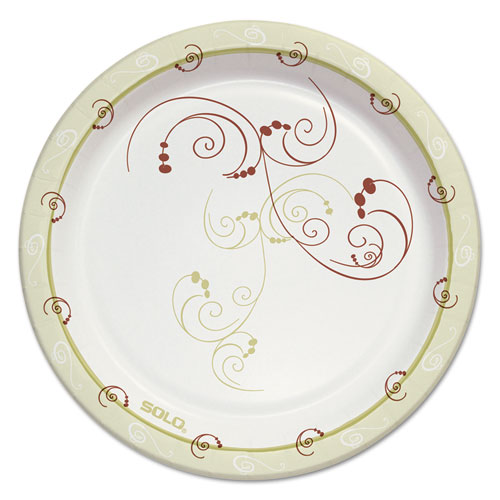Symphony Mdmwgt Paper Dinnerware, Plate, 7", Rnd, Wh/bg/rd, 125/pk, 8 Pk/ct