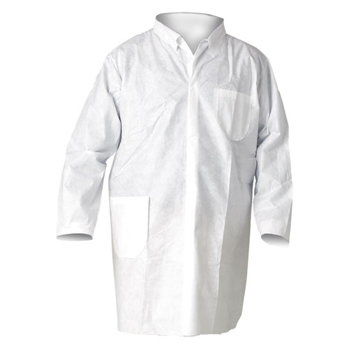 Image of A20 Breathable Particle Protection Lab Coats, Snap Closure/Open Wrists/Pockets, X-Large, White, 25/Carton