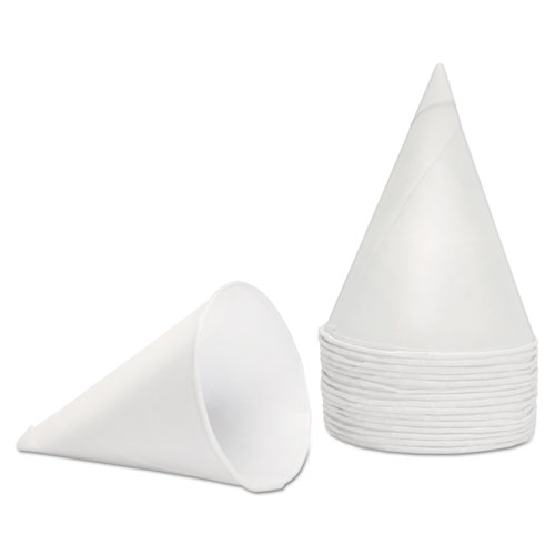 Rolled Rim, Poly Bagged Paper Cone Cups, 4.5oz, White, 5000/carton
