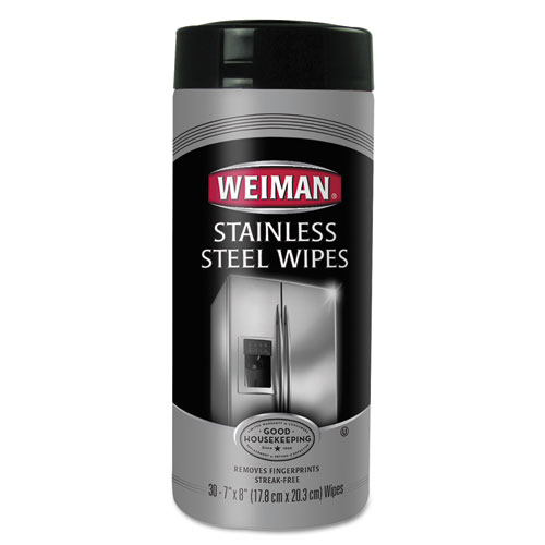 WEIMAN® Stainless Steel Wipes, 7 x 8, 30/Canister, 4 Canisters/Carton