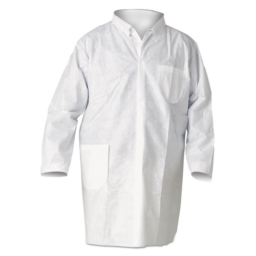 KleenGuard™ A20 Breathable Particle Protection Lab Coat, Hook and Loop Closure/Elastic Wrists/No Pockets, Large, White, 30/Carton