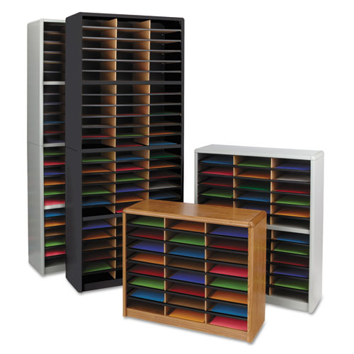 Image of Steel/Fiberboard Literature Sorter, 24 Compartments, 32.25 x 13.5 x 25.75, Oak