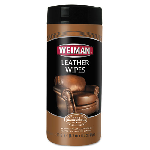 WEIMAN® Leather Wipes, 7 x 8, 30/Canister, 4 Canisters/Carton