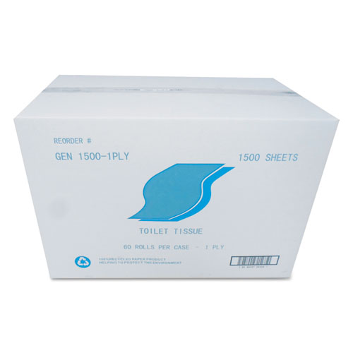 Image of Gen Small Roll Bath Tissue, Septic Safe, 1-Ply, White, 1,500 Sheets/Roll, 60 Rolls/Carton