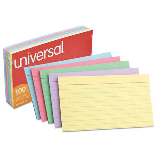 Index Cards, 3 X 5, Blue/violet/green/cherry/canary, 100/pack