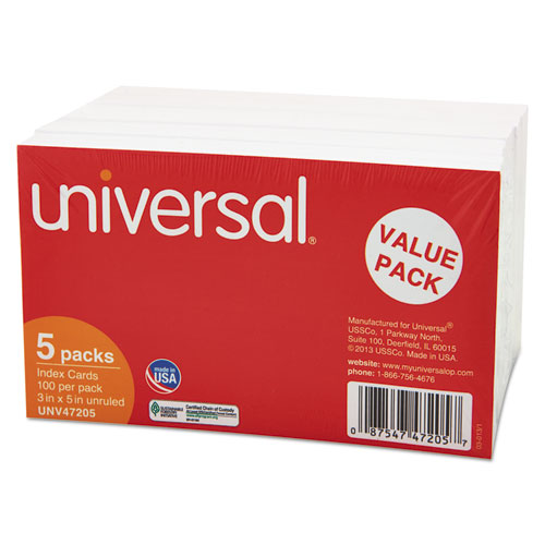 Image of Universal® Unruled Index Cards, 3 X 5, White, 500/Pack