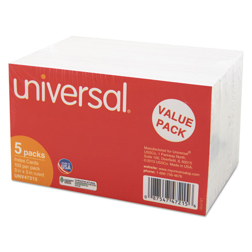 Ruled Index Cards, 3 x 5, White, 500/Pack