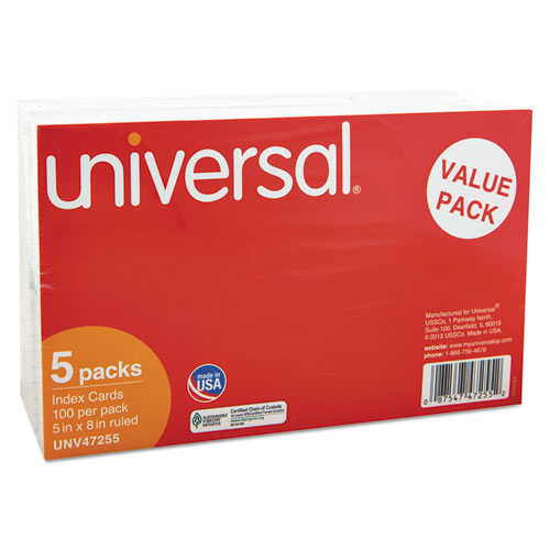 Image of Universal® Ruled Index Cards, 5 X 8, White, 500/Pack