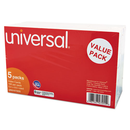 Image of Universal® Ruled Index Cards, 5 X 8, White, 500/Pack