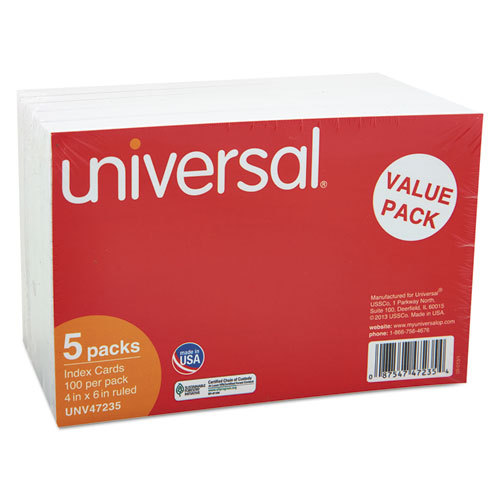 Image of Universal® Ruled Index Cards, 4 X 6, White, 500/Pack