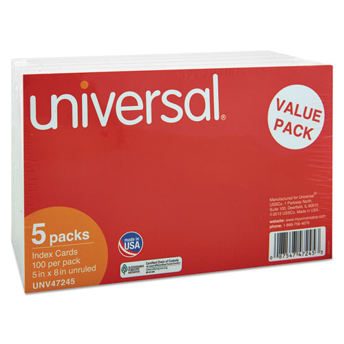 Image of Universal® Unruled Index Cards, 5 X 8, White, 500/Pack