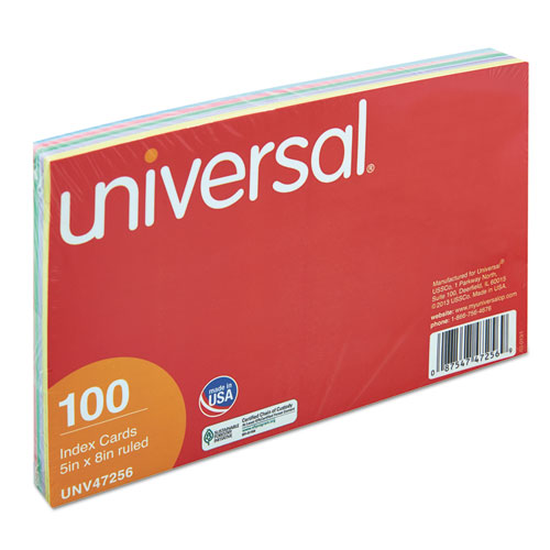 Image of Universal® Index Cards, Ruled, 5 X 8, Assorted, 100/Pack