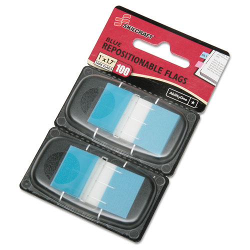 7510016211307 SKILCRAFT Page Flags, 1 x 1.75, Bright Blue, 50 Flags/Dispenser, 2 Dispensers/Pack