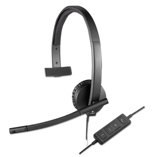 Image of Logitech® H570E Monaural Over The Head Wired Headset, Black