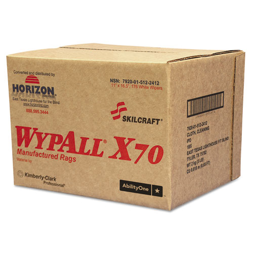 7920015122412, SKILCRAFT, WYPALL X70 Rags, 11 x 16.5, White, 174/Box