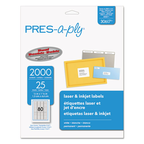 LABELS, LASER PRINTERS, 0.5 X 1.75, WHITE, 80/SHEET, 25 SHEETS/PACK