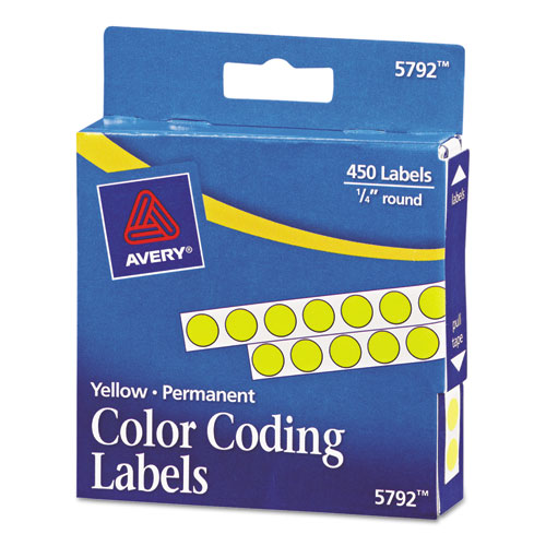 Handwrite-Only Permanent Self-Adhesive Round Color-Coding Labels in Dispensers, 0.25" dia., Yellow, 450/Roll, (5792)