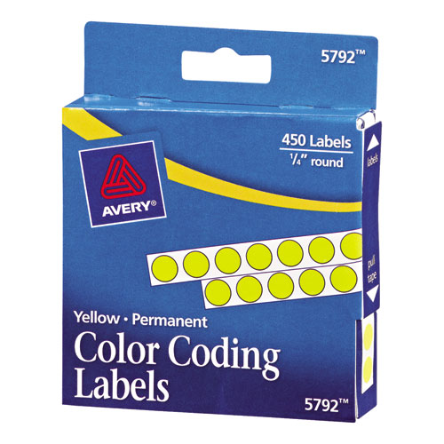 Image of Handwrite-Only Permanent Self-Adhesive Round Color-Coding Labels in Dispensers, 0.25" dia, Yellow, 450/Roll, (5792)