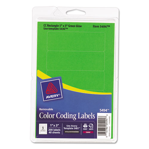 Avery® Printable Removable ColorCoding Labels, 1 x 3, Neon Green, 200